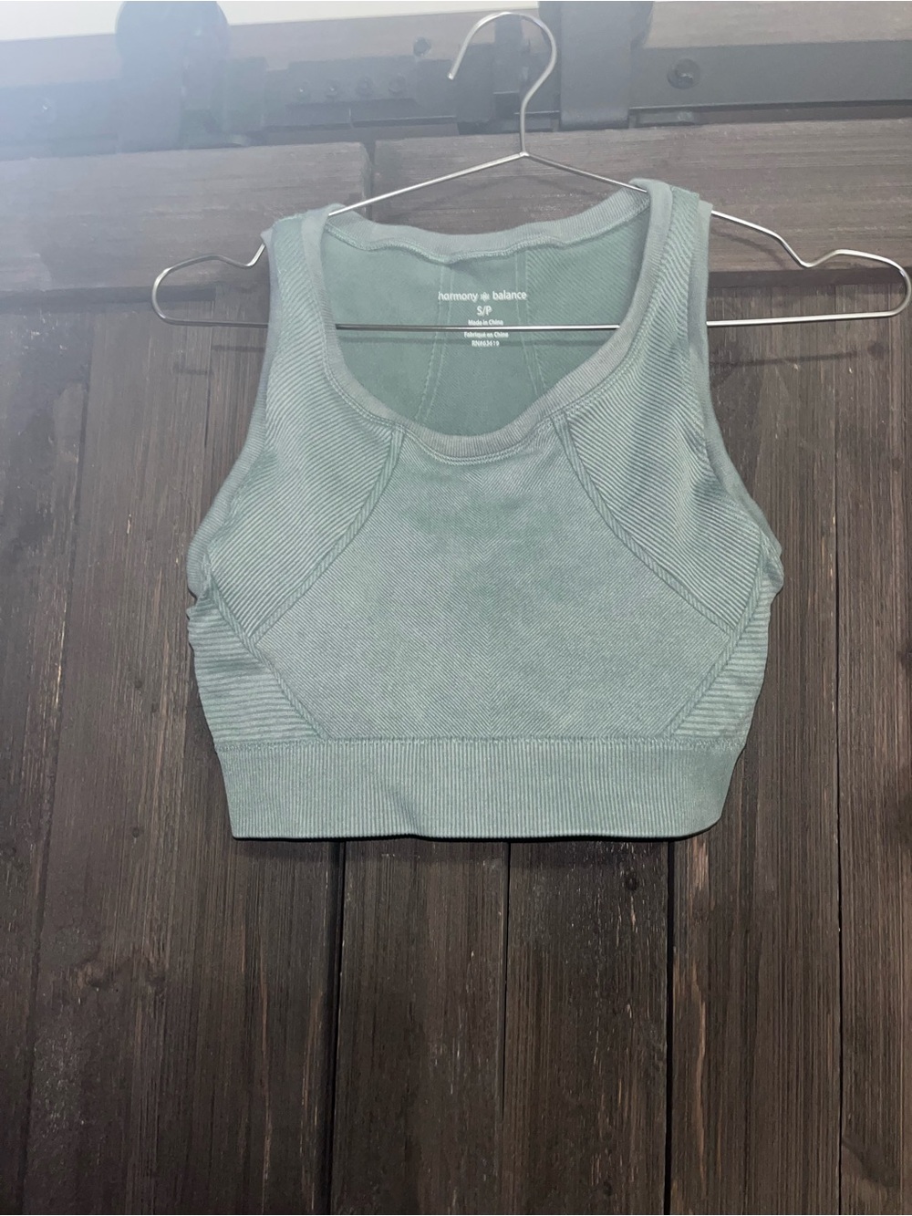 Harmony & Balance Sage Green Seamless Ribbed Sports Bra